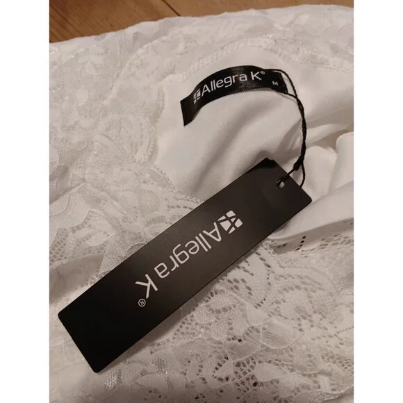 Allegra K Women M White Elegant Floral Lace Dress  Business Cocktail Wedding NWT - Picture 6 of 8